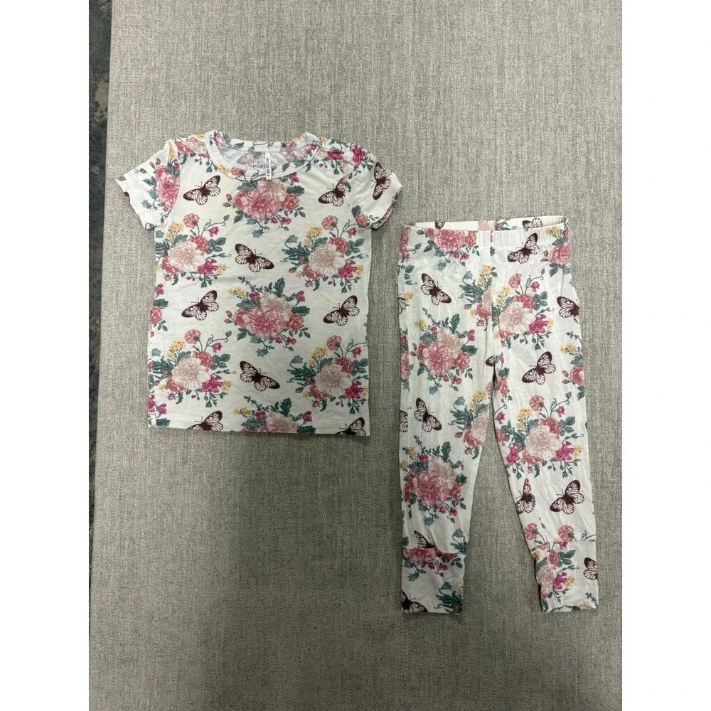 Posh Peanut Floral 2 Piece Shortsleeve/Pants Bamboo Pajama Size 12-18 Months